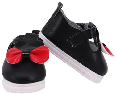 Aeromdale Puppenschuhe PU-Schuhe mit roten Schleifenschuhen für 18-Zoll-amerikanische Puppenmädchenpuppen 46 cm Puppenzubehör – xm646 – 1 Paar