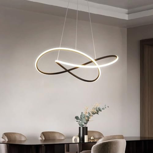 MODEBHD Moderne LED-Kronleuchter 48 W mit unregelmäßigen Ringleuchten, dimmbar, zeitgenössische Deckenleuchte für Esszimmer, Schlafzimmer, Küche, Insel, Cafe, Kronleuchter, 6000 K, Schwarz