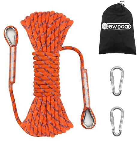 NewDoar 14KN statiskt klättringsrep 8 mm (5/16 tum) tillbehörssladdutrustning 10 m (66 fot) (20 m) 98 fot (30 m) 165 fot (50 m) flyktrep med 2 karbinhakar för isklättringsutrustning,