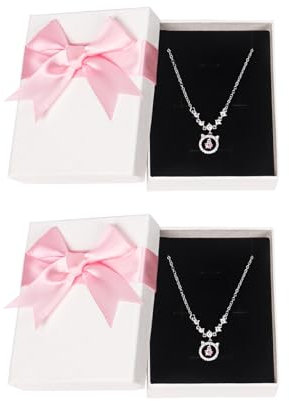 2 Stück Schmuck Geschenkbox, 9× 7× 3cm Kleine Geschenkbox mit Deckel Papier-Schmuckbox für Halskette Ohrringe(Rosa Schleife)