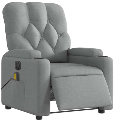 vidaXL Massagesessel, Sessel Elektrisch, Relaxsessel mit Liegefunktion Vibrationsfunktion, Fernsehsessel Liegesessel für Wohnzimmer, Hellgrau Stoff