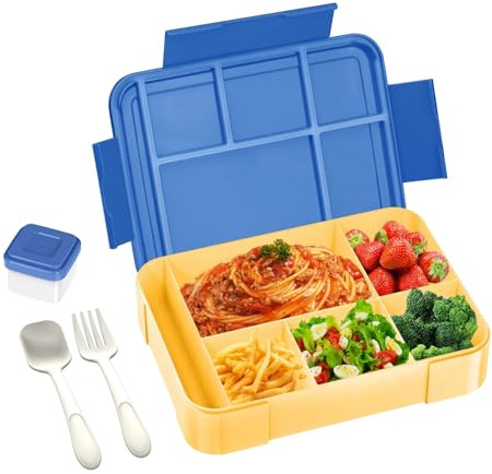 iNeibo Porta Pranzo Portamerenda Bambina Scuola Lunch Box BPA free Bento Box 1330ML Portapranzo Ufficio Porta Merenda con scomparti Portapranzo con Posate e Scatola per Salse, Giallo blu
