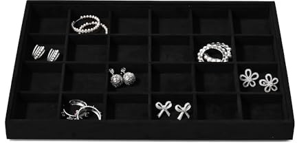 Oirlv Schwarz Mikrofaser Schmucktablett Stapelbar, | Schmuckaufbewahrung Schublade,Schmuck-Display-Tablett Trinket Ohrring Ring-Organizer-Tablett(35X24 CM)