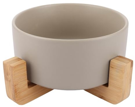 YAYODS Futternapf Katzennapf 850ml - Hundenapferhöht mit Bambusboden - Fressnapf Hund Keramik - Keramik Napf Hund Hundenapf - Spülmaschinenfest für Katzen und Hunde (Grau)