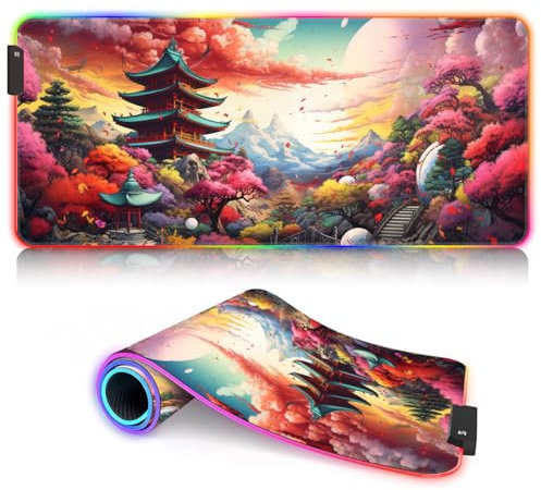 XL Large Mouse Pads japan landscape RGB Game Mouse Pad XL (31.5 x 11.8 x 0.12 inches) Extended Gamer Mouse Pad Mouse Pads Mats Accessory 9 static colors and 3 dynamic