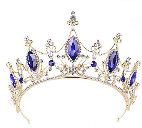 LXYDPZ Haarschmuck für Frauen, königliche Königin, Blaue Kristall-Diademe, Kronprinzessin-Diadem, Brautschmuck, Hochzeit, Party-Ornamente
