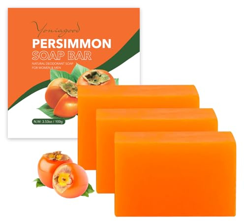 yoniagood 3 PCS Persimmon Soap Bar for Body Odor Control, Natural Deodorant Body Bar Soap for Old People Smell, Remove Strong Smell, Organic Eliminating Odor Wash Soap for Women & Men