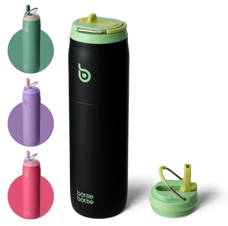 Bottle Bottle Stainless Steel Water Bottle with Straw Lid and Handle 32 oz Vacuum Insulated Cup for Sports Travel Gym Hiking, Leak-Proof Wide Mouth Water Bottles for Men,Aurora Green