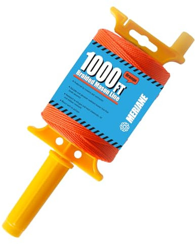 MERIANE Mason Line w/Reloadable Line Reel, 1000FT Nylon String Line, 18# Braided Twine String for Masonry Job, Level Lines in Construction, Gardening, Fluorescent Orange