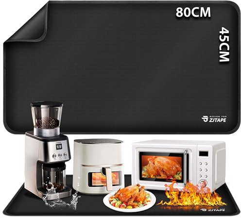 Feuerfeste Unterlage - Hitzeschutzmatte 80x45cm, Hitzebeständige Unterlage für Küchenarbeitsplatten, Feuerfeste Silikonmatten Wasserdicht für Mikrowelle, Airfryer, Kaffeemaschine | Hitzebeständige Unterlage 45x80cm für Küchenarbeitsplatten, Feuerfeste Silikonmatten Rutschfest & Wasserdicht, Airfryer
