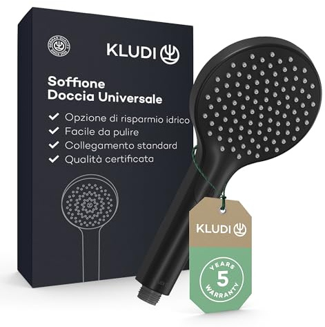 KLUDI-X3 Universal Duschkopf wassersparend als Option, Duschbrause mit 1 Strahlart, reinigungsfreundlicher Brausekopf Ø 11,7 cm, Shower Head (Standard 15 l/m, optional 9 l/min), Schwarz Matt
