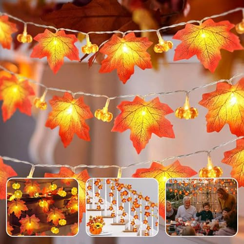 HUIKUANGEU Guirlande Lumineuse en Forme de Feuilles D'érable,LED Forme de Feuilles D'érable D'automne,LED Guirlande lumineuse à feuilles d'automne,Fall Decorations,Halloween Fairy Lights