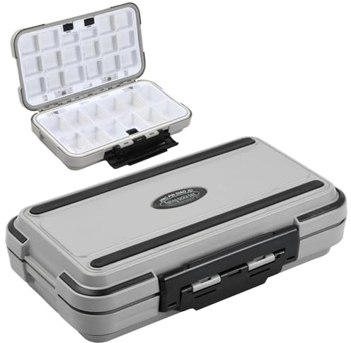 Boîte Rangement Leurres Pêche, Appât Boîte de Stockage, Petite Portable en Plastique Boite de Peche, Multifonction Etanche Boîte Leurre avec Diviseurs Ajustables 30 Cellules, Caisse de Peche (Gris)