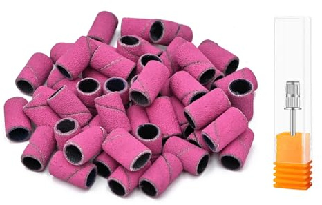 LICQIC 50 pezzi 240# Fasce abrasive per trapano per unghie, lime per unghie con gambo da 3/32 pollici, per lime elettriche per unghie, per lucidare unghie finte in gel acrilico, rosa