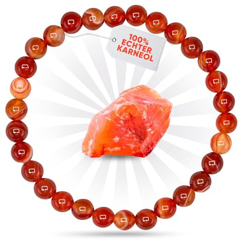 PURAJA Edelstein Armband aus echtem Naturstein: Karneol | 6mm Kugelarmband aus hochwertigen Mineralien