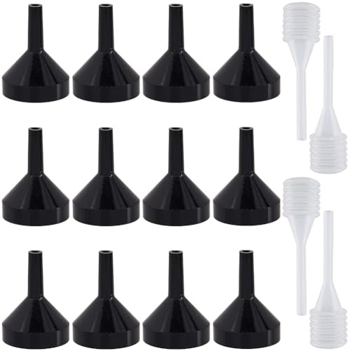GORGECRAFT 12 Entonnoir en Aluminium Noir de 34x25mm Mini Entonnoir en Métal pour Huiles Essentielles avec 4 Petites Pipettes Transparentes Mini Compte Gouttes pour Remplir de Petites Bouteilles