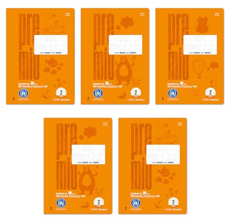 Staufen premio Cuaderno - 5 cuadernos, 32 hojas cada uno, DIN A4, rayado 2 (4 x 4 x 4 mm rayado), papel reciclado 90 g/m