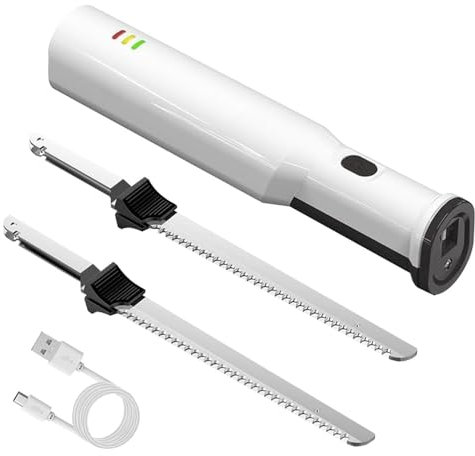 KYZTMHC Cuchillo eléctrico para tallar Carne, Cuchillo eléctrico inalámbrico Recargable, con 2 Cuchillas de Acero Inoxidable, Cuchillo para Cortar Carne Recargable, para tallar Pan