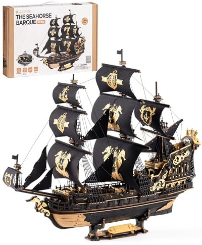 ROBOTIME Puzzle 3D in Legno Nave, Modellismo Navale Legno da Costruire Kit Adulti, Modellino Barche Barca a Vela Rompicapo per Bambini, Scala 1:100 Seahorse Barque MCB02