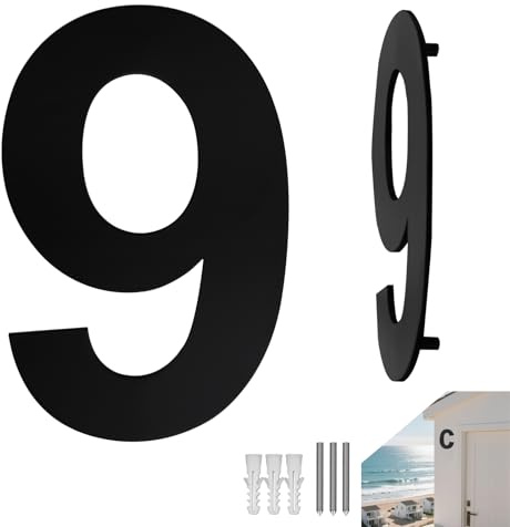 Edelstahl Hausnummer Anthrazit Schwarz Hausnummern Haus House Nummer 152mm/6in Hausnummer Massivem Rostfrei Wetterfestes Korrosionsbeständig Hausnummernschild Groß für Außen Briefkasten (Nummer 9)