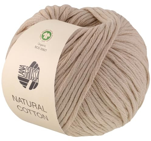 LANA GROSSA Natural Cotton Gots | Bio-Baumwollgarn in Millefili- Zwirnung | Handstrickgarn aus 100% Baumwolle (Bio) | 50g Wolle zum Stricken & Häkeln | 80m Garn FB-19
