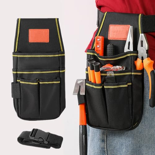 bangminda Petit Kit d'outils Multi-poches avec Anneau de Marteau et Anneau de Crochet Ceinture Porte Outils Pochette à Outils avec Ceinture en Nylon Réglable Petite Sacoche à Outils Imperméable (12)