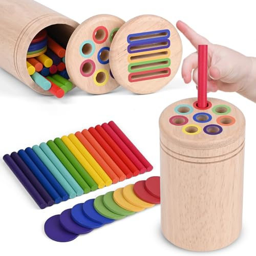 Gaethra Montessori Spielzeug ab 1 2 3 Jahre, Baby Spielzeug Holz, Farbe Form Sortierspiel Baby Motorikspielzeug mit Aufbewahrungstasche für Mädchen und Jungen ab 1 2 3 Jahr (2 In 1)