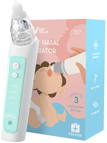 Nasensauger Baby, Nasensauger Baby Elektrisch, Elektrischer Nasensauger Baby Staubsauger Wiederaufladbar Mit 3 Saugstärken Musik Funktion Und 3 Größen Silikon Tipps (Grun1)