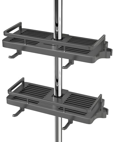 DIYGEEK Organizador de Ducha Gris, 2 Piezas | Estantería Colgante para Accesorios de Baño, Repisa Regulable para Barras de Ducha con Diámetro de 18-25 mm