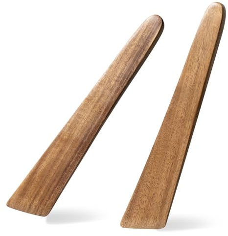 Hefild Flat Wooden Spatulas for Cooking, 2-Piece Acacia Wood Set, 12 Inch