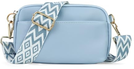 FuninCrea Sac à bandoulière pour femme, 3 poches, sac à main en cuir synthétique, sac à bandoulière pour femme avec bretelles amovibles et réglables pour voyage, vacances, shopping, bleu, 21 * 14* 5cm