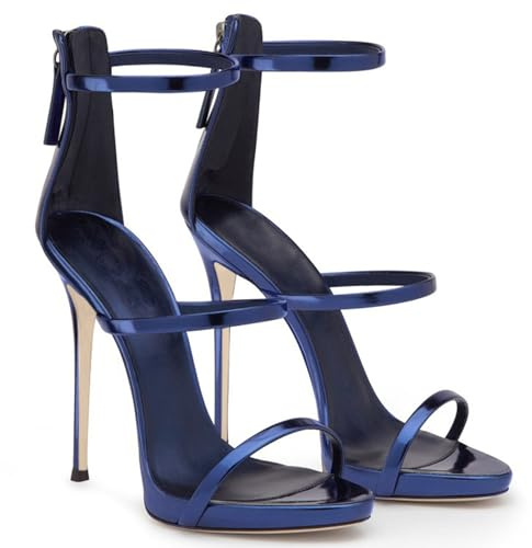 KKdhsfy Dam Stiletto High Heeled Sandaler 4,7 tum sexig öppen tå bröllopsfest fest bal dansskor, Färg: blå, 41 EU