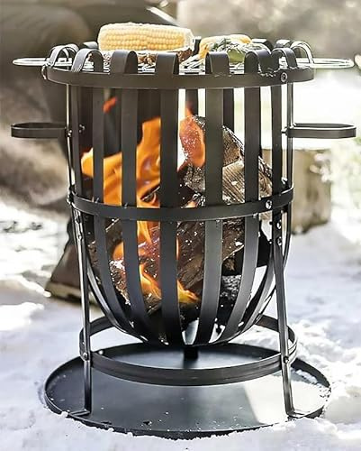 Vancouver Braciere resistente in acciaio nero – Cestino da esterno con griglia per barbecue, per patio, prato, giardino e carbone/legna