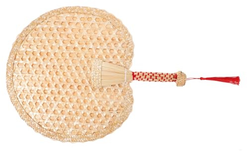 Gatuida Abanico Rústico Chino de Paja Trenzada Ventilador Manual Hecho Mano para Decoración de Verano Accesorio Elegante para Fiestas y Hogar Diseño Artesanal con Encaje