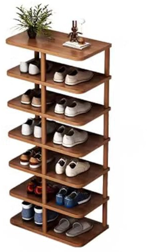 Zapatero oculto de madera delgado para entrada, zapatero independiente con solución de almacenamiento de nogal de 6/7/8 niveles (48 x 24 x 96 cm), diseño que ahorra espacio