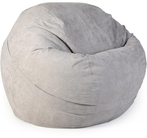 MOTTK Fodera per poltrona a sacco (senza imbottitura), per bambini e adulti, grande copertura per organizzare giocattoli di peluche o memory foam, morbida seduta per sdraio (grigio chiaro, 0,9 m)