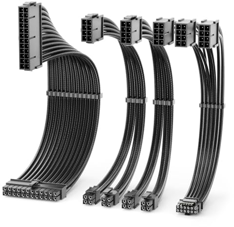 deleyCON Kit Cavi PCIe 5.0 - Cavi di Alimentazione per Alimentatore, Scheda Madre e Scheda Grafica - Prolunga 24‑pin ATX, 4+4‑pin a 8‑pin CPU, 12VHPWR 12+4‑pin a 3x 8‑pin