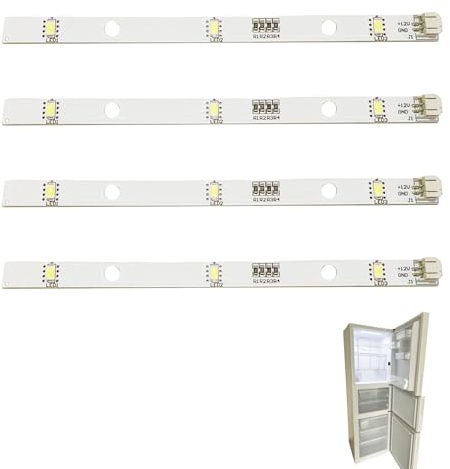 Juego de 4 tiras de luz LED compatibles con RONGSHENG/HISENSE para refrigeradores modelos E349766, MDDZ-162A, 1629348 y 1529227, 12V 2W, compatible Kenwood KIFF5017/KIFF5020/KIFF7017/KIFF7020