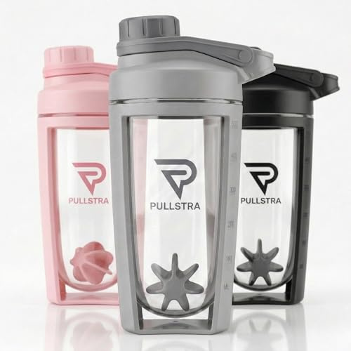 Pullstra Shaker Protéine 500ml – Shaker Sport Étanche Sans Fuite, Gourde Sport pour Whey & Musculation, Shaker Gradué Sans Grumeaux, Fitness Homme & Femme (Gris)