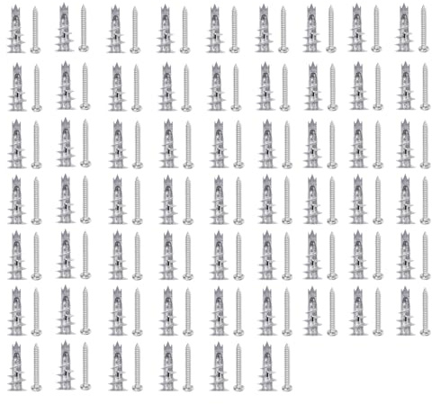 60 Piezas Tacos Autoperforantes para Pladur con 60 Tornillos, Construcción de Acero Zincado, Diseño Autorroscante, Resistente a la Corrosión para Hormigón, Pladur, Mampostería (60, Plateado)