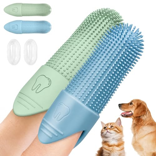 2Pack Pet Care Finger Toothbrush, 360° Silicone Dog & Cat Toothbrush with Case Tartar Removal & Bad Breath Control for Puppies Kittens Daily Teeth Cleaning