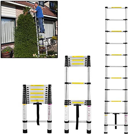 LARS360 3.2M Teleskopleiter Multifunktionsleiter Ausziehleiter Anlegeleiter Mehrzweckleiter Ausziehbare Leiter 11 Stufe Stehleiter aus Hochwertigem Aluminium Belastbarkeit 150KG