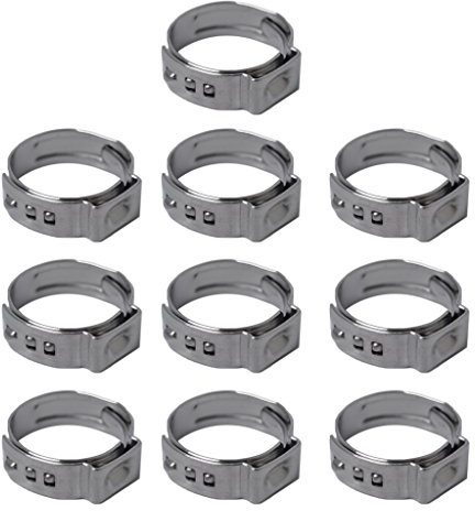 10 Pieces Stainless Steel Single Ear Hose Clamp O Clips 10 x 12.8-15.3mm - 10 x 12.8-15.3mm