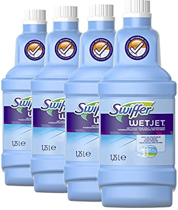Swiffer WetJet Nettoyant Sol pour Balai Spray, agrumes frais, 5L (4x 1.25L), Détergent Multi-Surfaces, Élimine Facilement la Saleté Sans Laisser de Traces Ni de Résidus