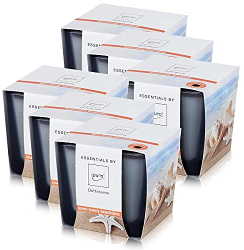 Essentials by ipuro sunny beachtime Duftkerze 125g - Sommer, Sonne, Meer – Ein wundervoll entspannter Tag am Strand (6er Pack)