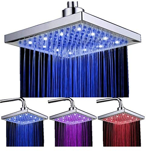 8 pouces Pommeau de Douche Led Carre Contrôle de la Température de Couleur du flux d'eau Alimenté Chrome Terminé Led pour la Salle de bain