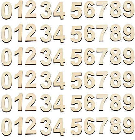 JKJF - Adesivo in legno per lavori fai da te, da 0 a 9, 6 set da 60 pezzi