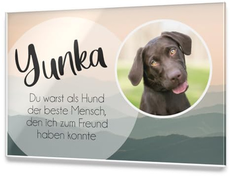 CHRISCK design Premium Tier Grabstein aus edlem Hochglanz Acrylglas | 100% witterungsbeständig Grabplatten mit Foto Bild UV Druck 30x20 cm Gedenktafel für Haustiere Hunde Hund Katze