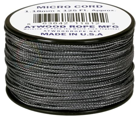 Atwood Rope MFG Tactical Nylon/Polyester Micro Utility Cord 1.18mm X 125ft Reusable Spool | Fishing Gear, Jewelry Making, Camping Accessories (Graphite)