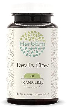 HerbEra Devil's Claw 60 Capsules, 500 mg, Devil's Claw (Harpagophytum Procumbens) Dried Root (60 Capsules)